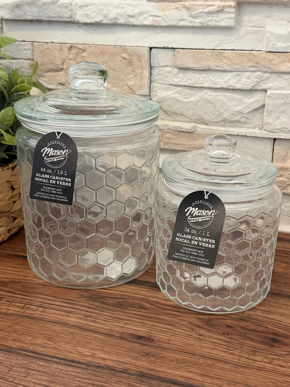 🆕 Mason Glass 🐝 Honeycomb Jars/ Canisters - Set of 2!